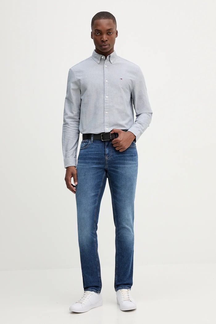 Tommy Jeans cămașă pentru bărbați din bumbac DM0DM21298 albastru SS26