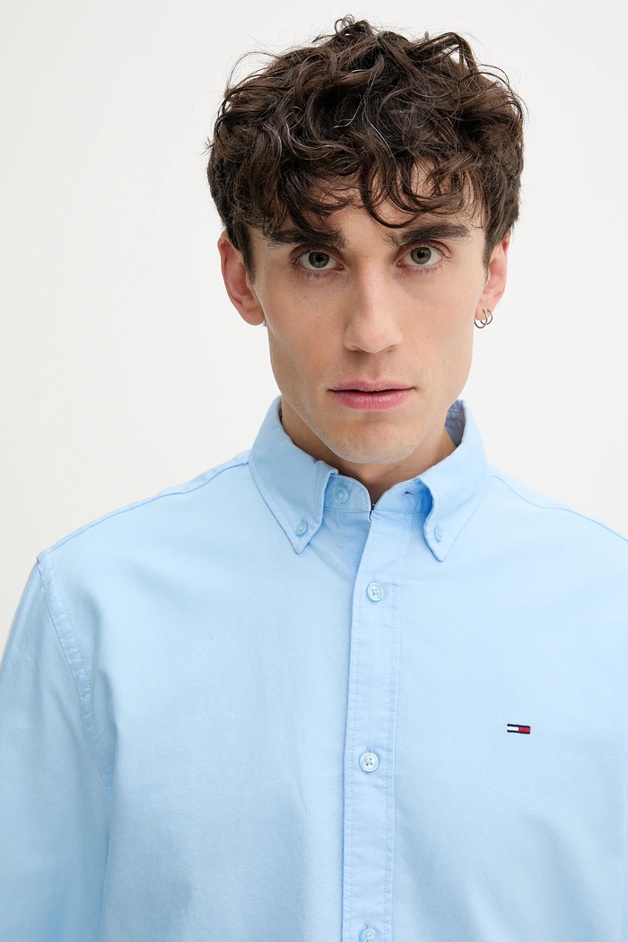 Tommy Jeans košeľa pánska bavlnená modrá DM0DM21298