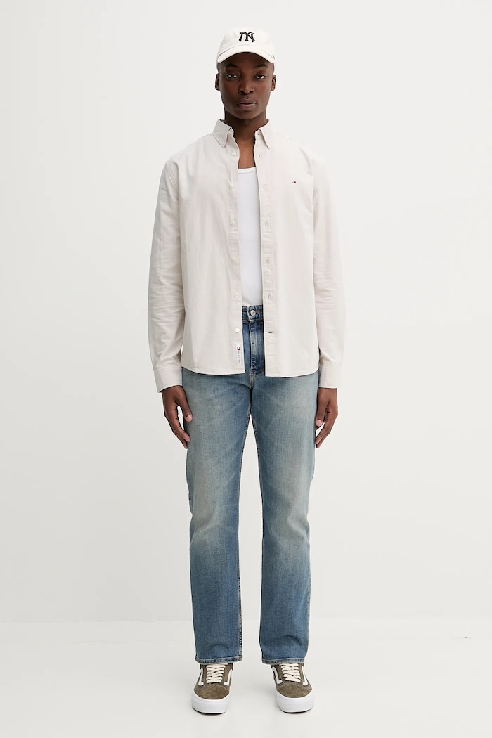 Tommy Jeans cămașă bărbătească din bumbac DM0DM21298 bej SS26