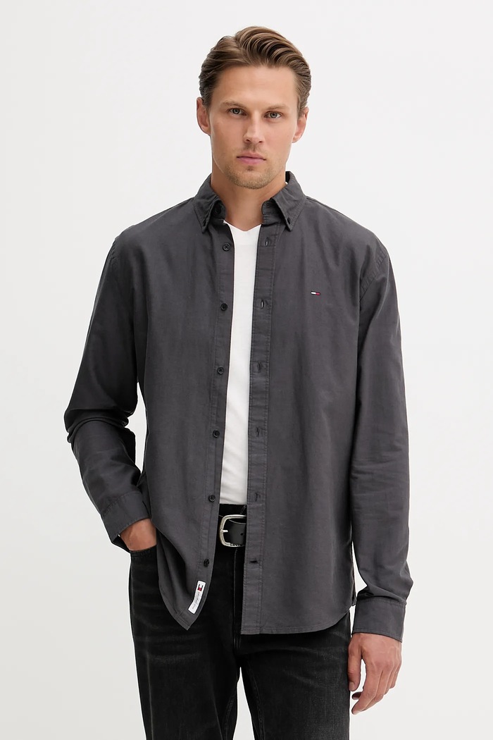 Tommy Jeans cămașă bărbătească din bumbac gri DM0DM21298