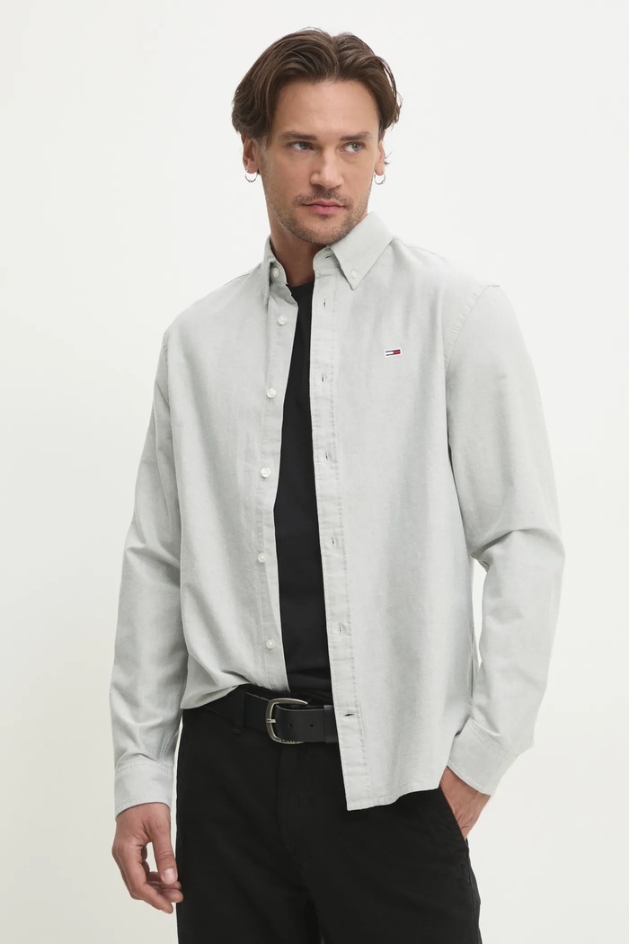 Tommy Jeans košile pánská bavlněná šedá DM0DM21298