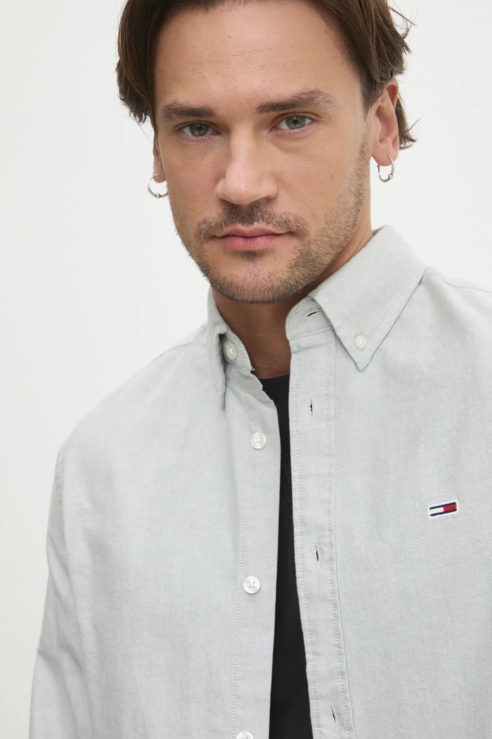 Tommy Jeans košile pánská bavlněná šedá DM0DM21298