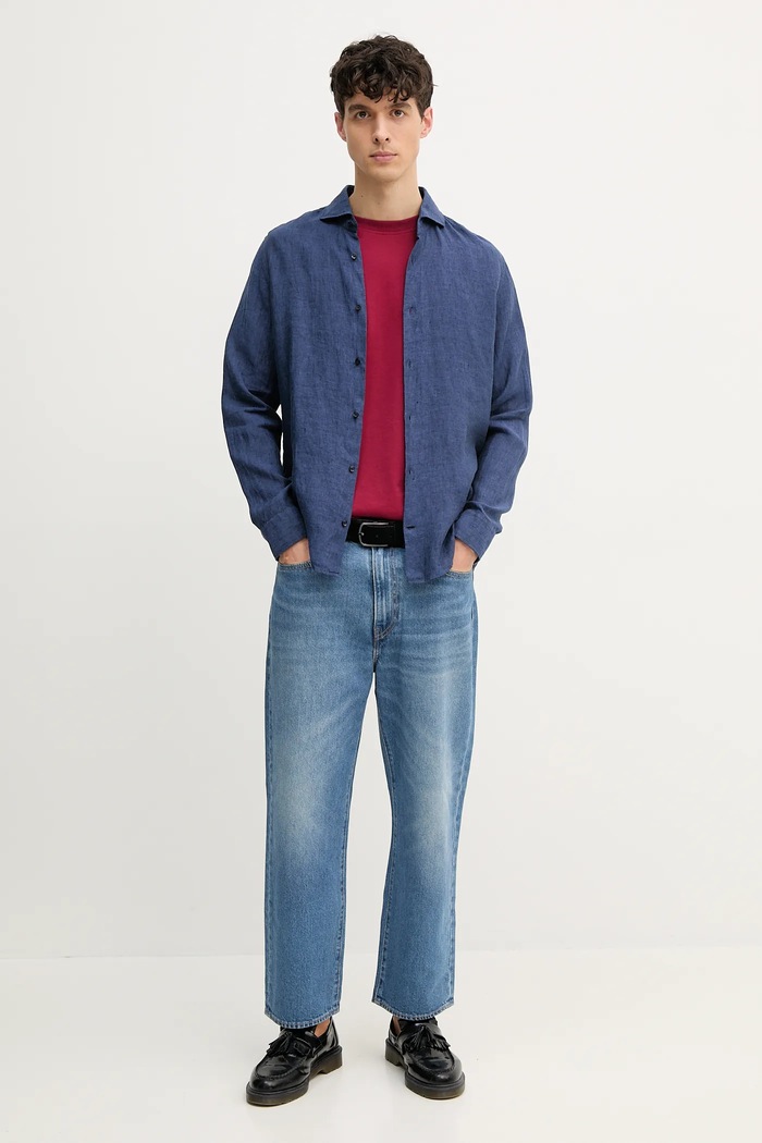 Lanena srajca Joop! 30046075 mornarsko modra SS25