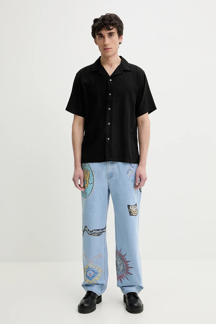 Ľanová košeľa Abercrombie & Fitch KI125.5075.900 čierna SS25