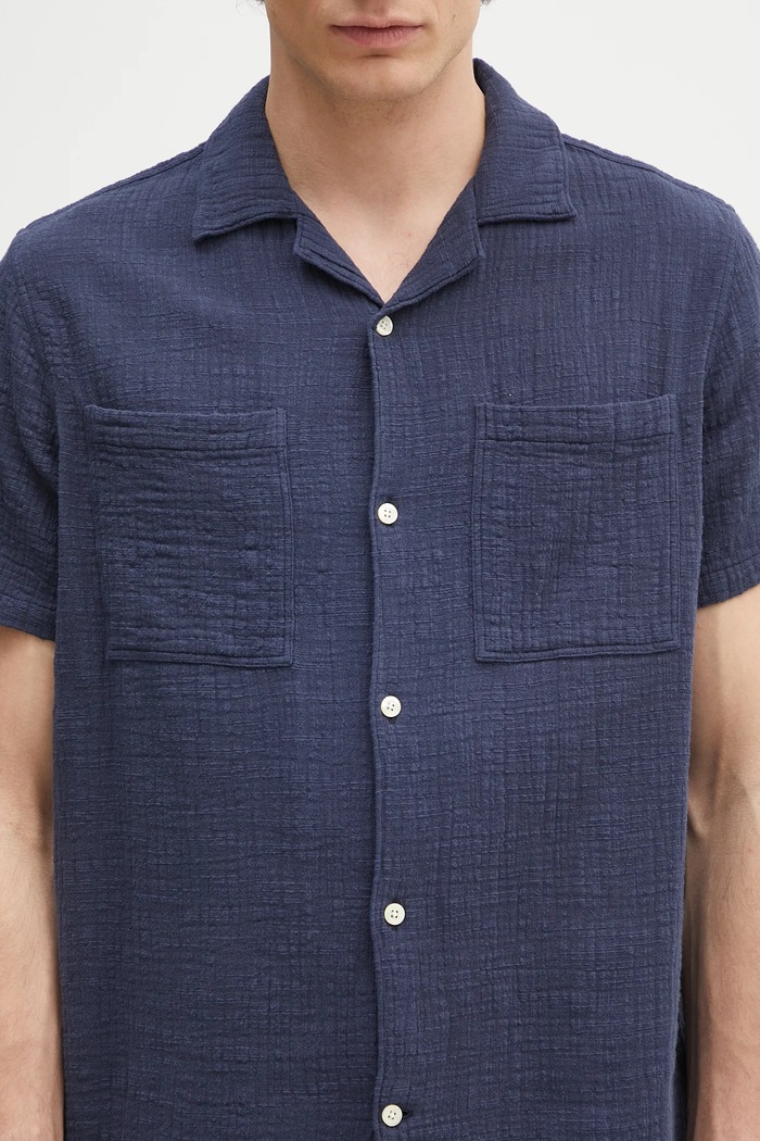 Βαμβακερό πουκάμισο Barbour Barbour Benson Textured Relaxed Fit S/S Shirt σκούρο μπλε MSH5613