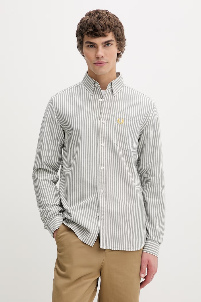 Fred Perry cămașă din bumbac lung verde M6574.X89