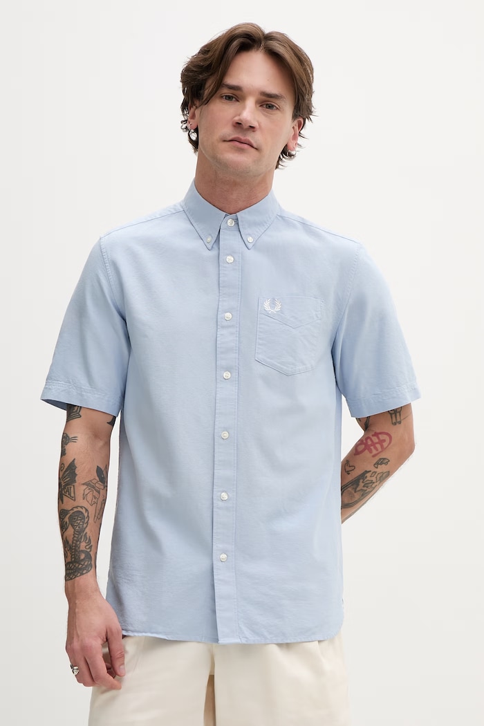Bombažna srajca Fred Perry Brez vzorca modra M8730.146