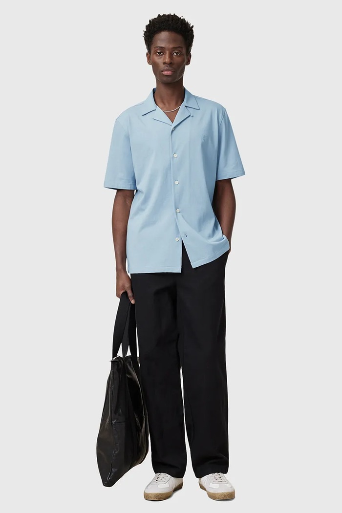 AllSaints cămașă pentru bărbați din bumbac HUDSON albastru M081SA