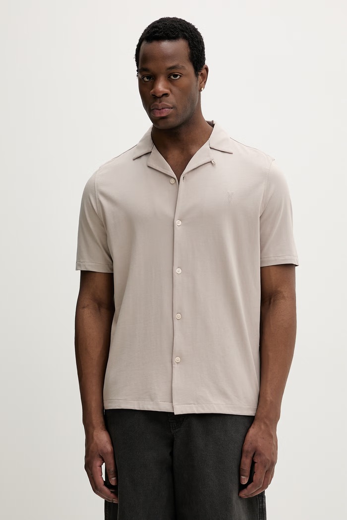 AllSaints košeľa pánska bavlnená HUDSON relaxed béžová M081SA