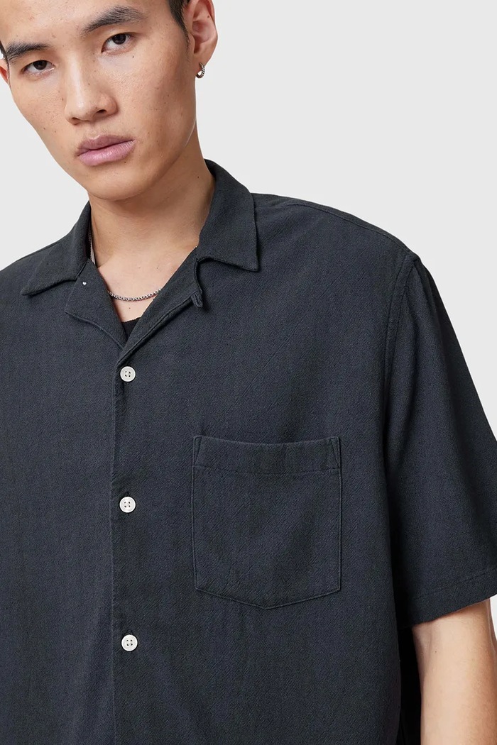 Πουκάμισο με μείγμα από λινό AllSaints CUDI M052SC μπλε SS25