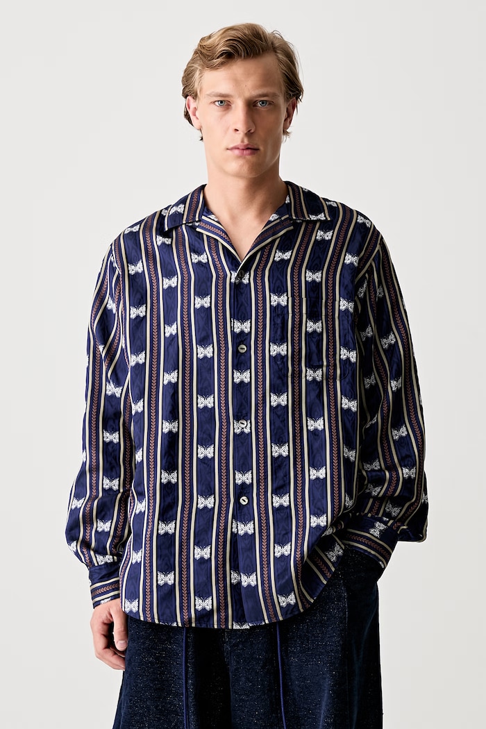 Needles One-Up - Papillon Stripe shirt cupro Men's other navy QV106