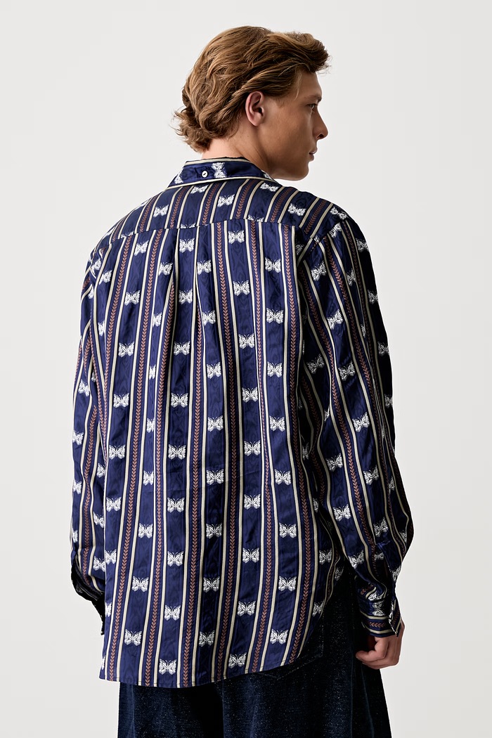 Oblečenie Needles One-Up - Papillon Stripe košeľa s meďou pánska QV106 tmavomodrá