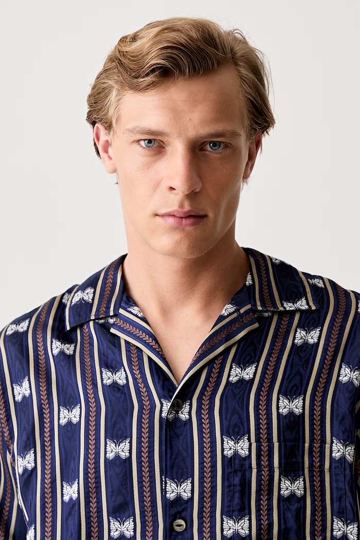 Needles One-Up - Papillon Stripe shirt cupro Men's navy QV106