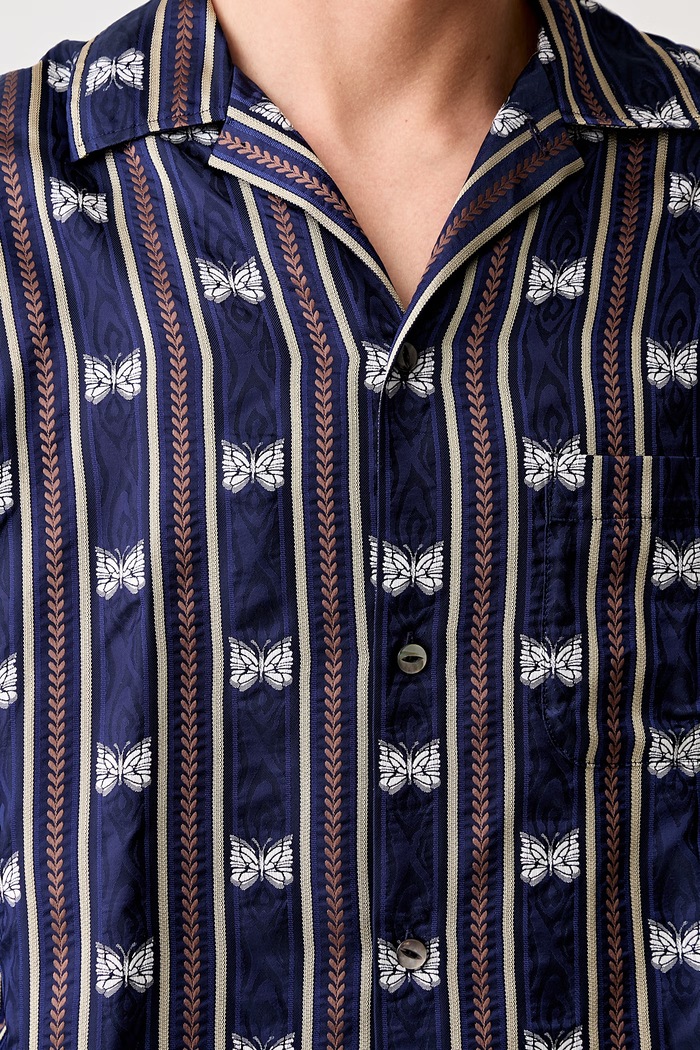 Needles One-Up - Papillon Stripe košile s cupro pánská QV106 námořnická modř
