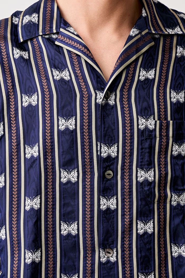 Needles One-Up - Papillon Stripe shirt cupro Men's QV106 navy