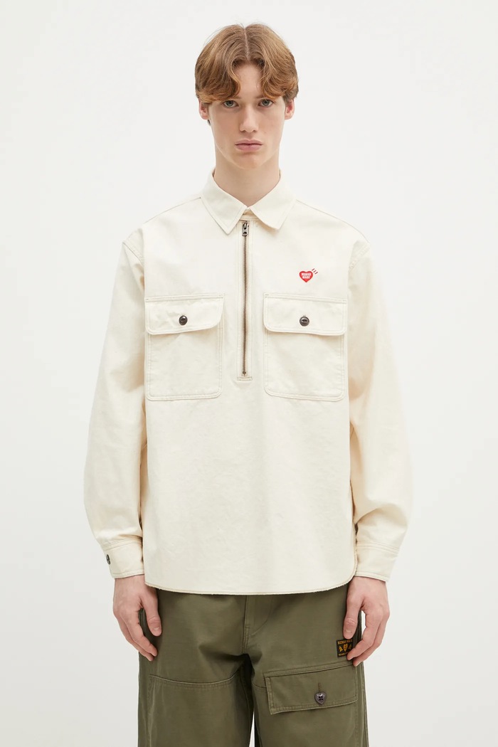 Памучна риза Human Made Zip-Up Work Shirt свободна бежов HM29SH002