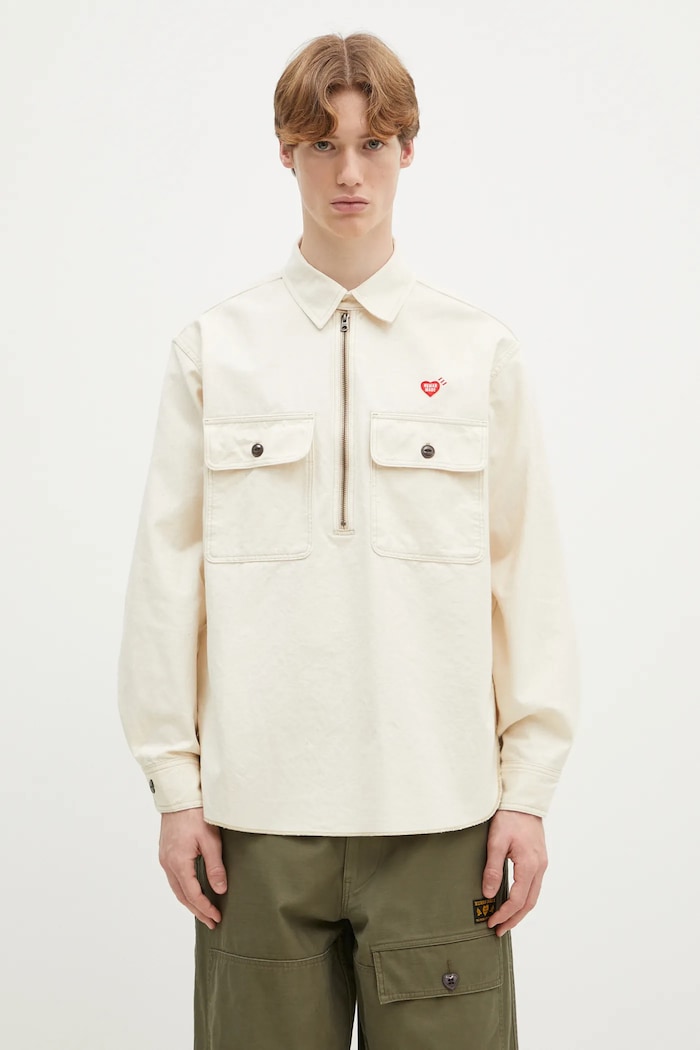 Памучна риза Human Made Zip-Up Work Shirt свободна бежов HM29SH002