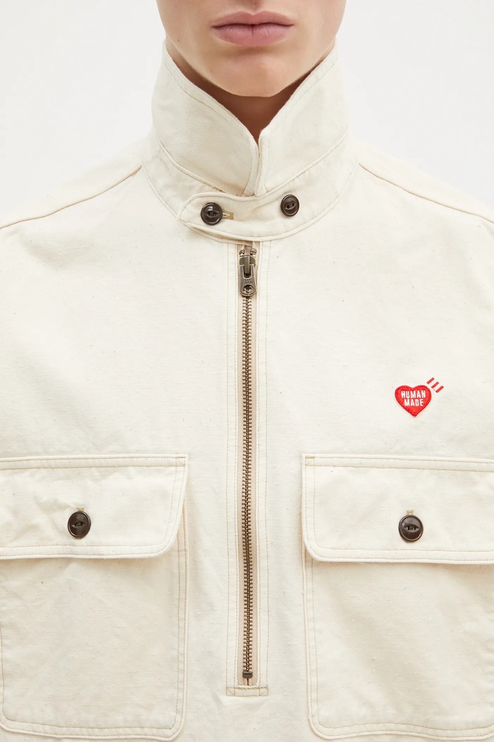 Памучна риза Human Made Zip-Up Work Shirt бежов HM29SH002