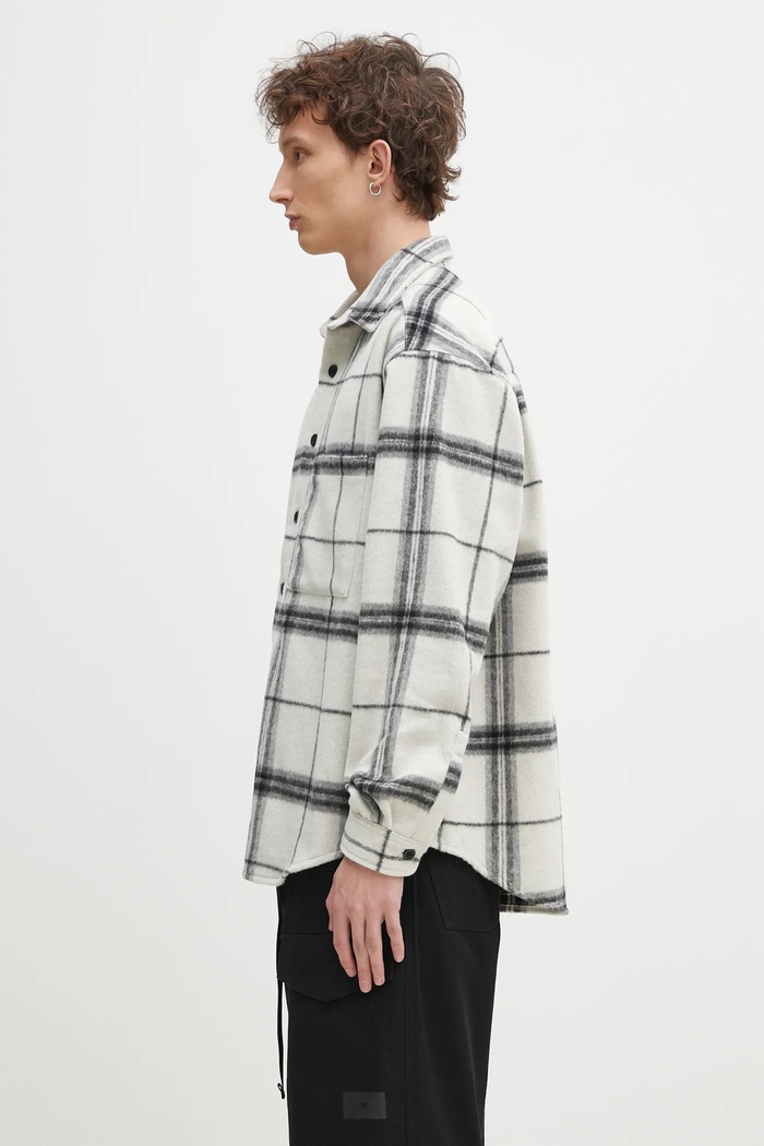 MKI MIYUKI ZOKU koszula z domieszką wełny Check Flannel Shirt CHECK.FLANNEL.SHIRT.OFF beżowy SS25