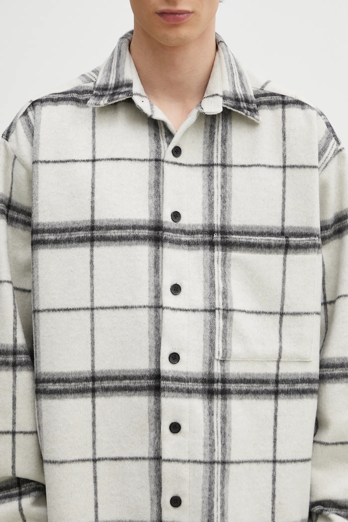 MKI MIYUKI ZOKU koszula z domieszką wełny Check Flannel Shirt beżowy CHECK.FLANNEL.SHIRT.OFF