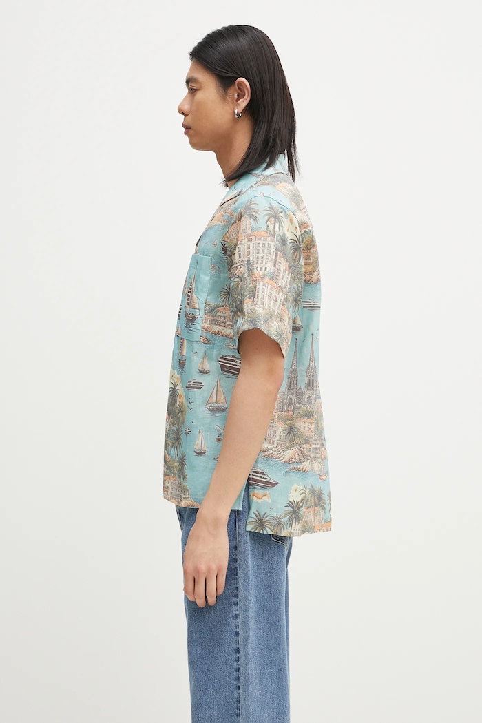 RHUDE linen shirt Sailing Map RHPS25SR01012 blue SS25