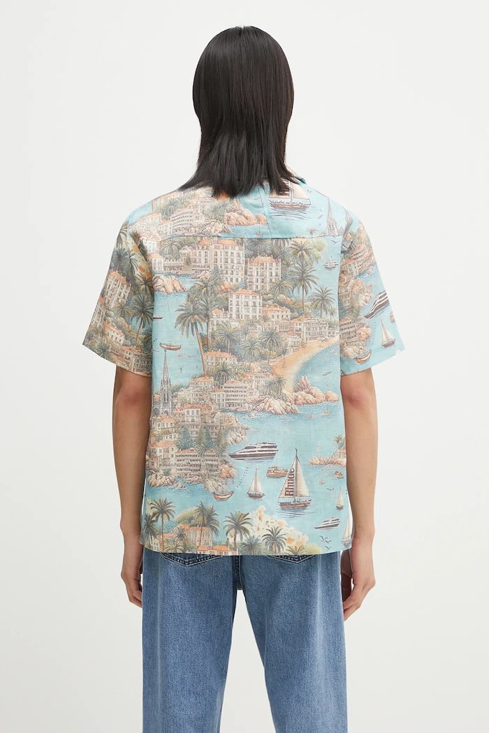 Clothing RHUDE linen shirt Sailing Map RHPS25SR01012 blue