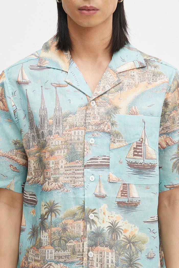 RHUDE linen shirt Sailing Map blue RHPS25SR01012