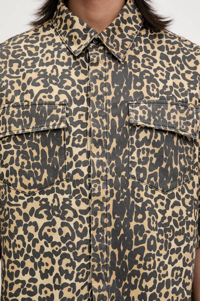 Bavlněná košile RHUDE Leopard Boxy Work hnědá RHSS25SR05012