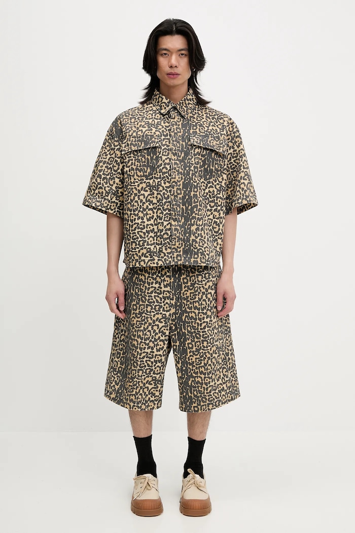 Bavlněná košile RHUDE Leopard Boxy Work RHSS25SR05012 hnědá