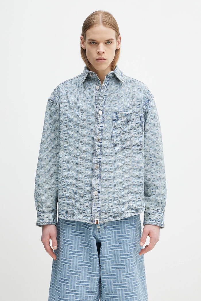 Džínová bunda A Bathing Ape Lux Sport Pattern Jacquard 10Oz Denim nezateplené modrá 1K80131002