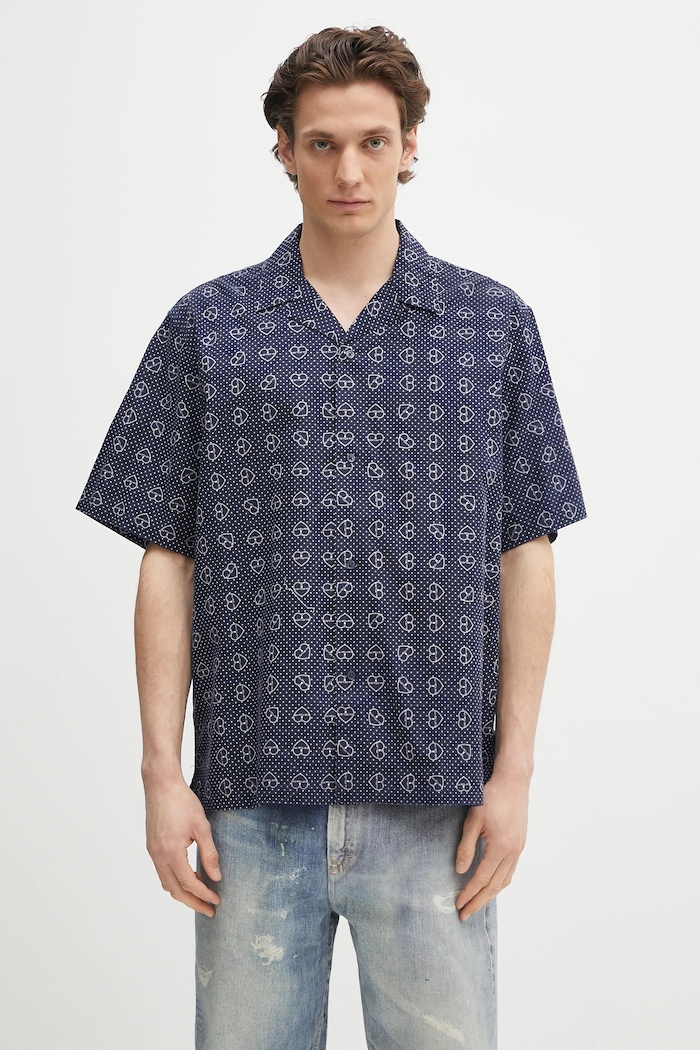 Хлопковая рубашка Carhartt WIP S/S Furoshiki Shirt узор тёмно-синий I034549.2UIXX