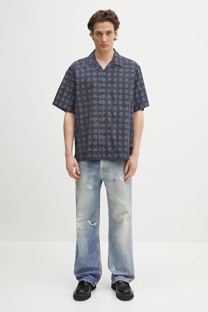 Хлопковая рубашка Carhartt WIP S/S Furoshiki Shirt I034549.2UIXX тёмно-синий
