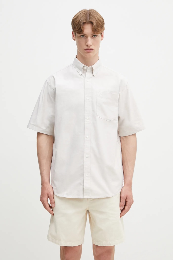 Carhartt WIP koszula bawełniana S/S Braxton Shirt gładkie beżowy I031454.2V4XX