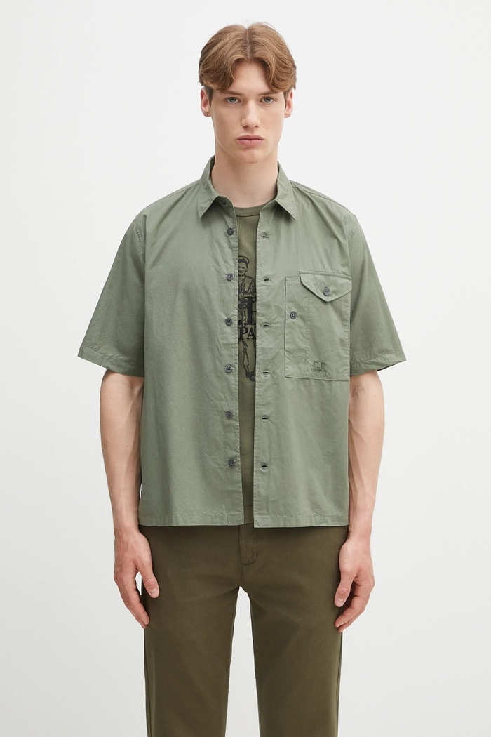 C.P. Company cămașă din bumbac scurt verde 18CMSH249A005328G