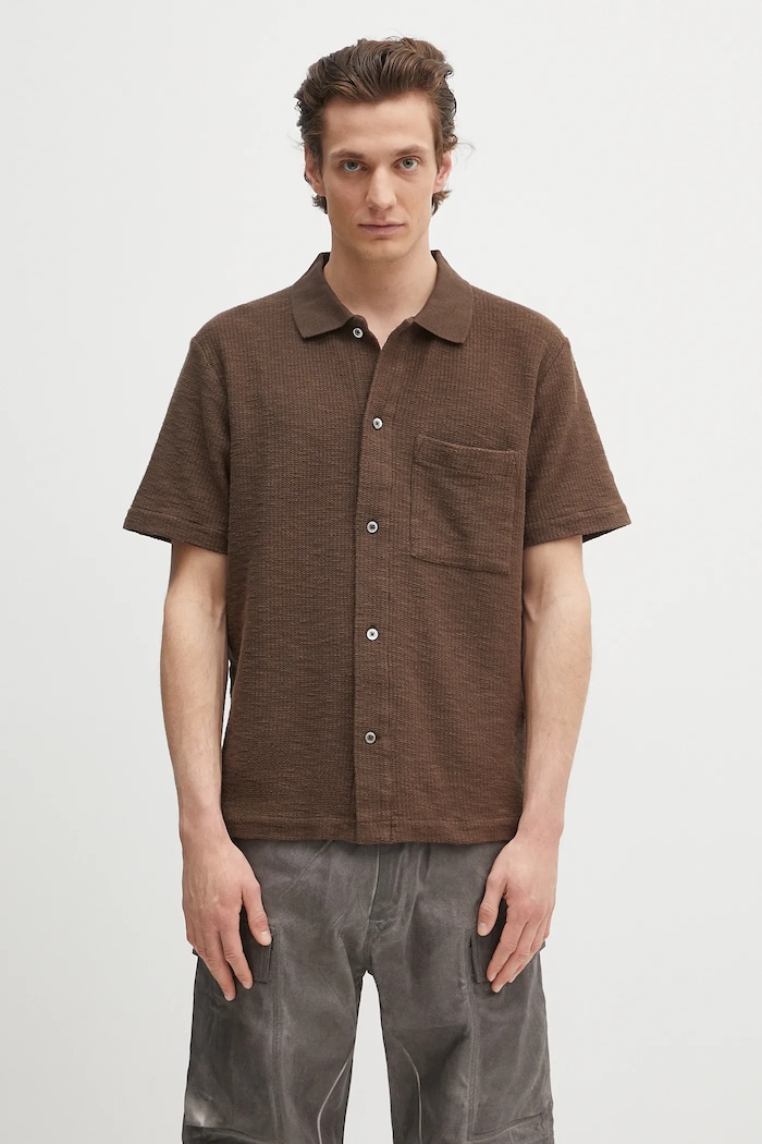 Βαμβακερό πουκάμισο Norse Projects Gustav Crochet Jersey Shirt χαλαρό καφέ N01.0683.2033