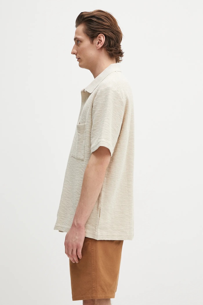 Βαμβακερό πουκάμισο Norse Projects Gustav Crochet Jersey Shirt N01.0683.2064 μπεζ SS25