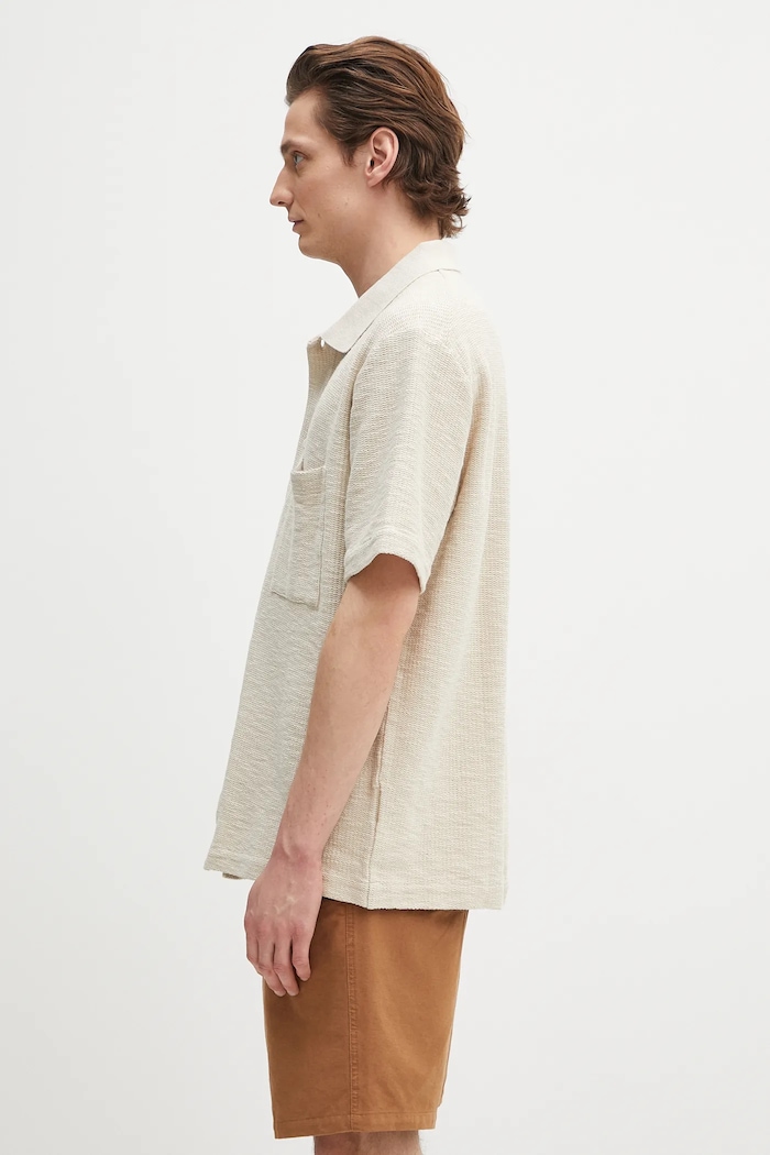 Βαμβακερό πουκάμισο Norse Projects Gustav Crochet Jersey Shirt N01.0683.2064 μπεζ SS25