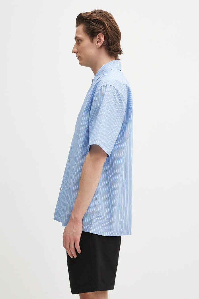 Βαμβακερό πουκάμισο Norse Projects Mads Poplin Stripe SS N40.0831.7000 μπλε SS25