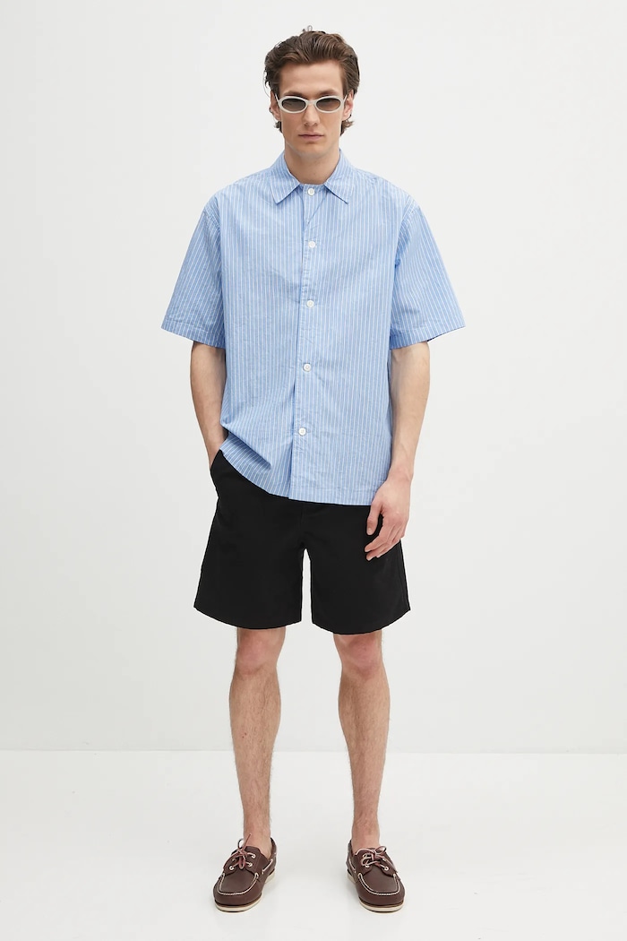 Βαμβακερό πουκάμισο Norse Projects Mads Poplin Stripe SS N40.0831.7000 μπλε