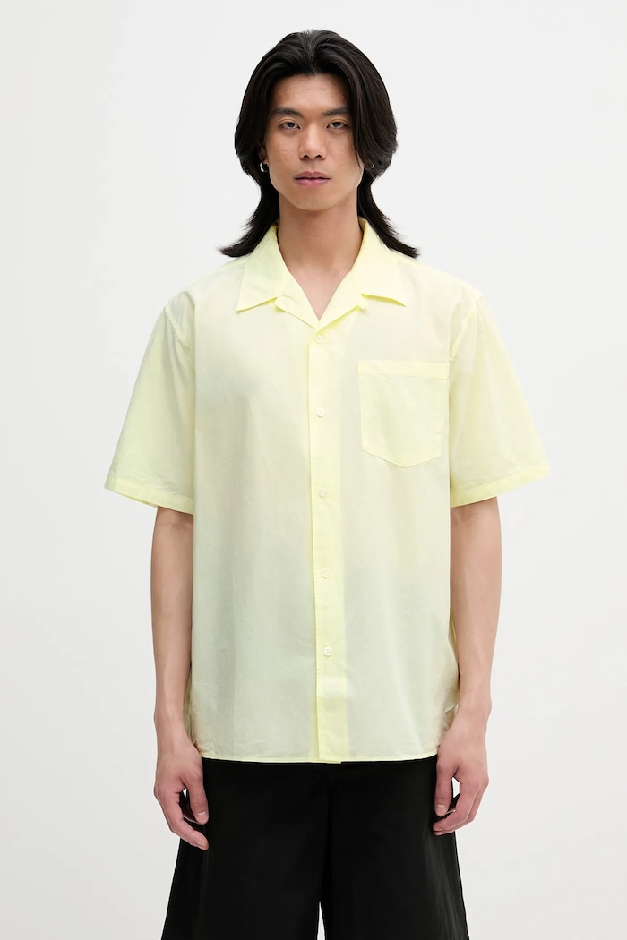 Norse Projects cămașă Carsten Cotton Tencel Shirt scurt galben N40.0579.3043