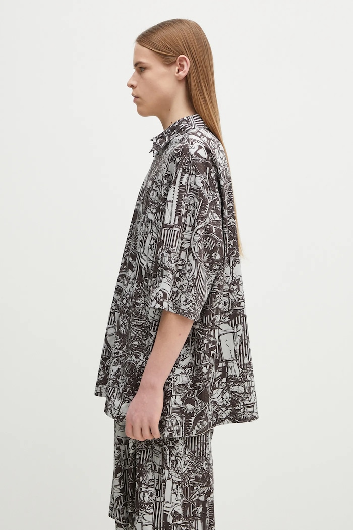 Pamučna košulja Marcelo Burlon Aop Mech Bowling Shirt Dark Grey Medium CMGG002S25FAB0010706 siva SS25
