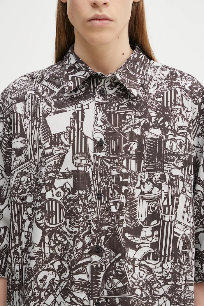 Pamučna košulja Marcelo Burlon Aop Mech Bowling Shirt Dark Grey Medium siva CMGG002S25FAB0010706