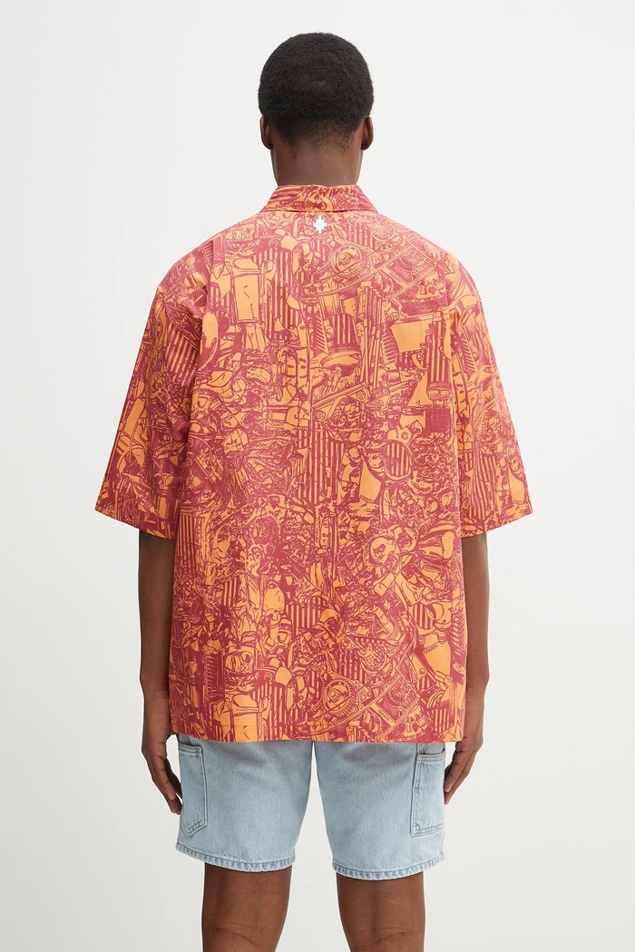 Îmbrăcăminte Marcelo Burlon cămașă din bumbac Aop Mech Bowling Shirt Orange Burgundy CMGG002S25FAB0012028 portocaliu