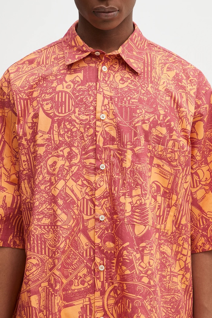 Marcelo Burlon cămașă din bumbac Aop Mech Bowling Shirt Orange Burgundy portocaliu CMGG002S25FAB0012028