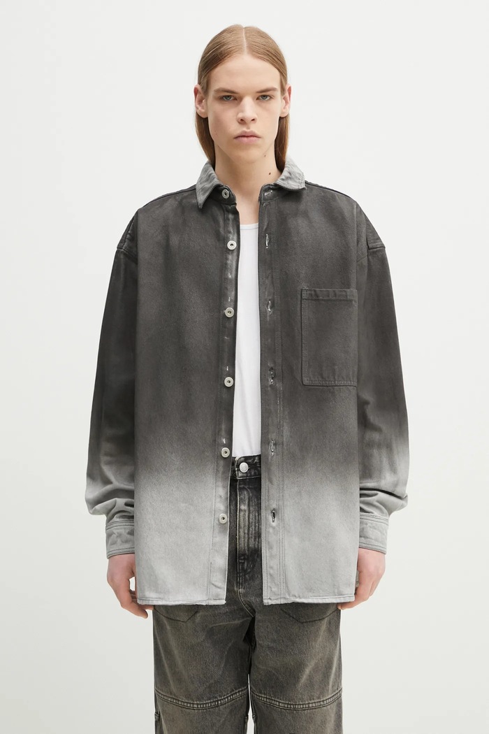 Jeans srajca Marcelo Burlon Gradient Denim Overshirt Black White Dolg siva CMYE01DS25DEN0011001