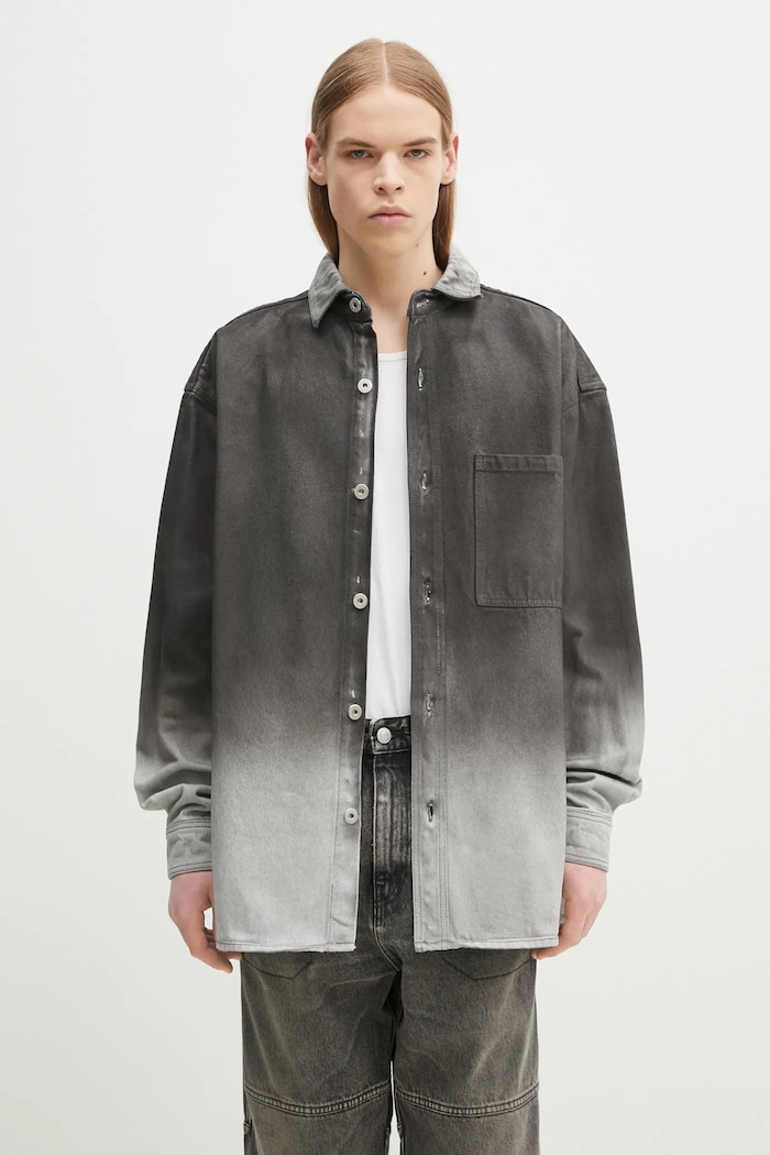 Jeans srajca Marcelo Burlon Gradient Denim Overshirt Black White Dolg siva CMYE01DS25DEN0011001