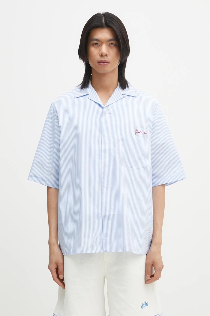 Fiorucci koszula bawełniana Striped Logo Bowling casual niebieski M02SPTSS295CO01BL02