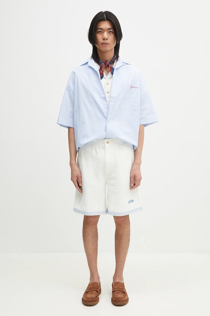 Bavlnená košeľa Fiorucci Striped Logo Bowling M02SPTSS295CO01BL02 modrá