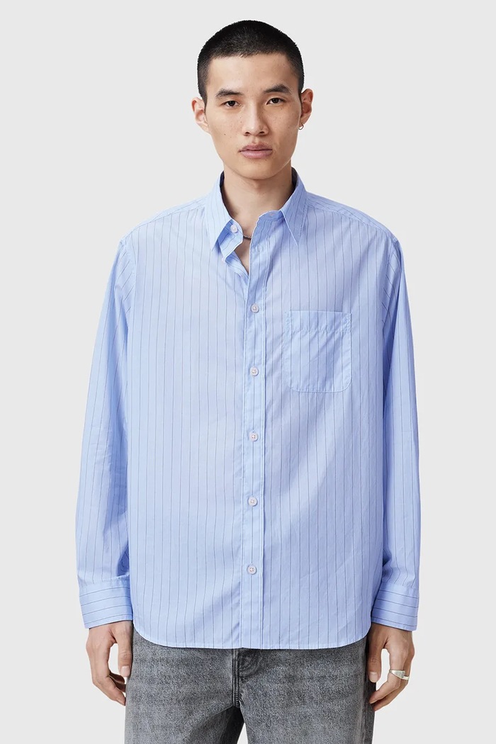 Oblečenie Bavlnená košeľa AllSaints MARCEL M042SC modrá