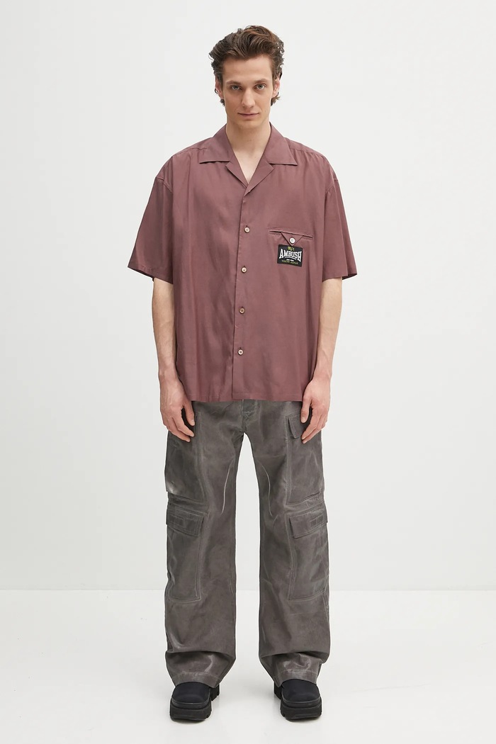 AMBUSH koszula S/S Satin Shirt 12115311 bordowy